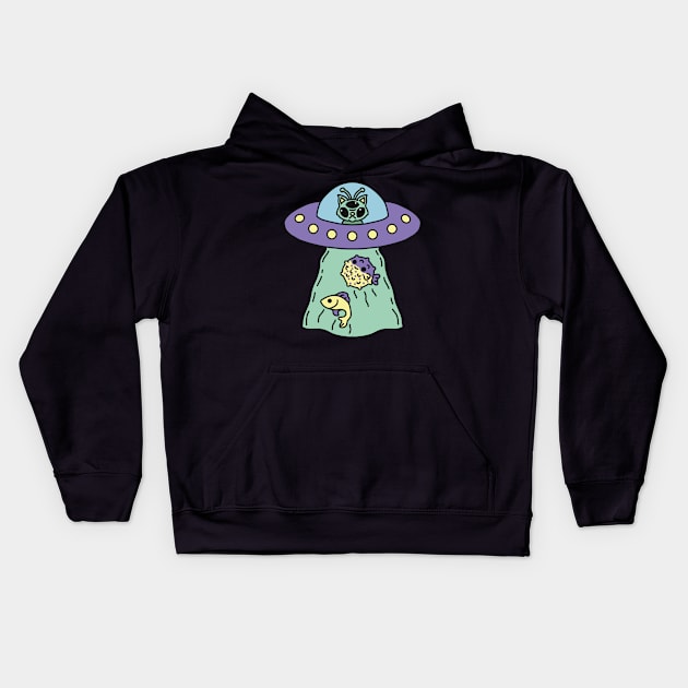 Alien Cat and Ufo Cute Design Kids Hoodie by MelihsDump